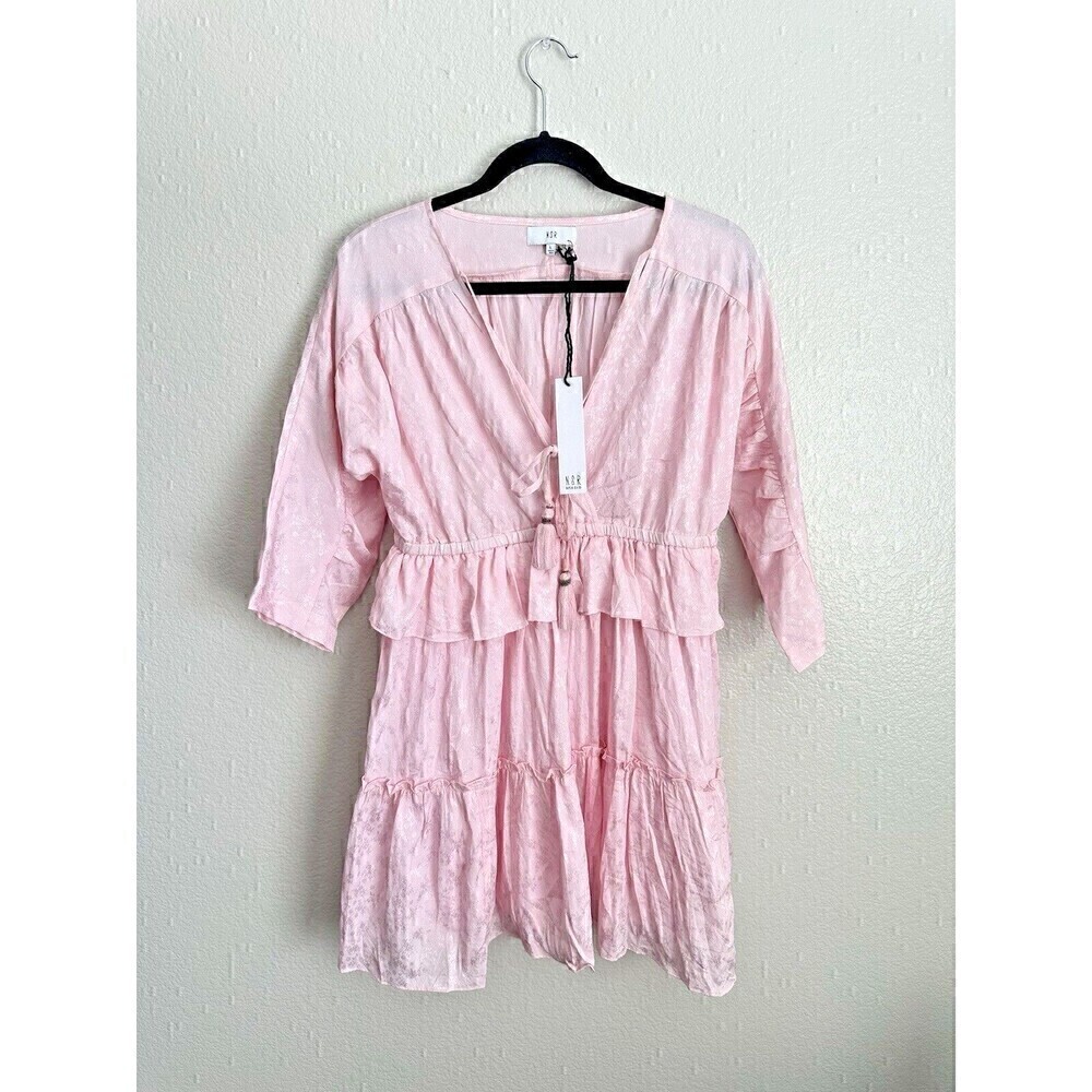 Nordstrom NSR Dress Womens Size Large Pink Kenny Satin Jacquard Ruffle Tassel